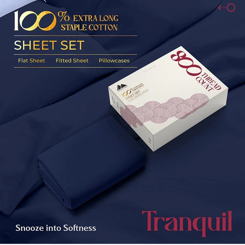 800 Thread Count Egyptian Quality 100% Cotton Sheets, Navy Blue California King